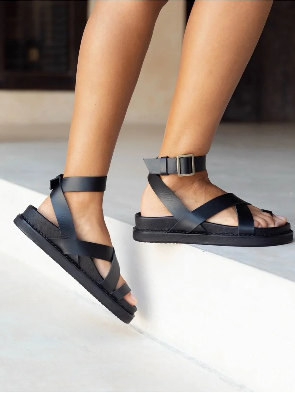 Liberté Bronte Sandals.  Ankle-Strap Crossband